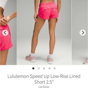 Lululemon Speed Up Low Rise Lined Short 2.5” Lip Gloss Pink Size 4 LINER CUT OUT